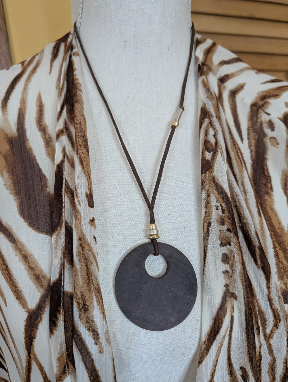 J. Jill Brown Natural Disc Stone Pendant Necklace with Adjustable Cord